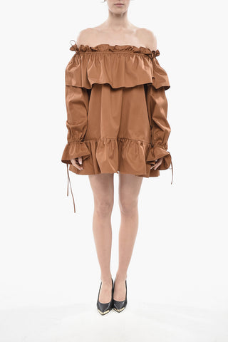 Cotton Off-Shoulder Mini Dress with Ruffles