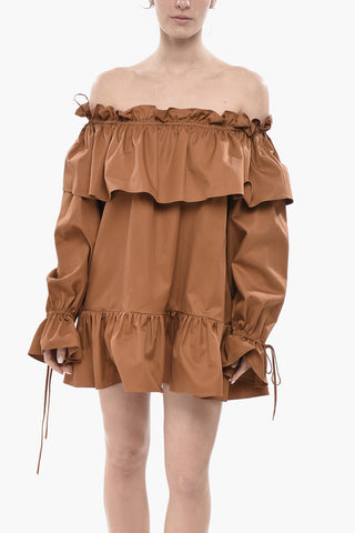 Cotton Off-Shoulder Mini Dress with Ruffles