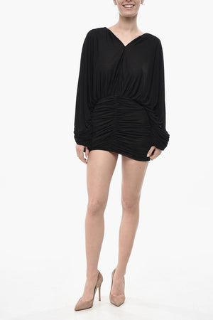 Draped Viscose Minidress With Batwing Sleeves
