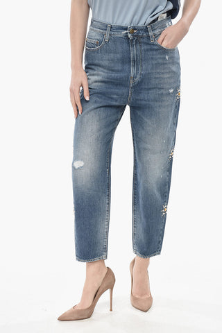 Jeans Tappared Fit GLORY Con Borchie e Gioielli 16cm