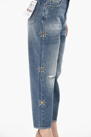 Jeans Tappared Fit GLORY Con Borchie e Gioielli 16cm
