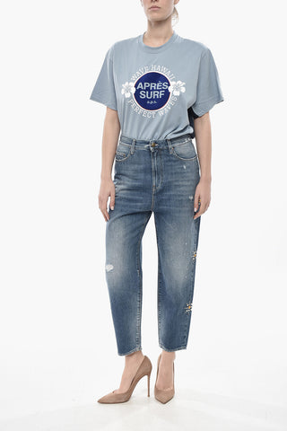 Jeans Tappared Fit GLORY Con Borchie e Gioielli 16cm
