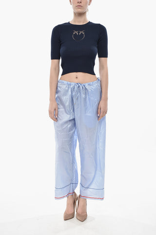 Cropped-Fit Seidenhose mit Kordelzug