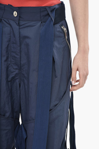 Pantaloni in Nylon con con Dettagli Tape e Zip alla Caviglia