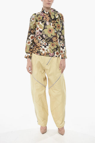 실크 오간자 타이넥 블라우스 플로럴 패턴