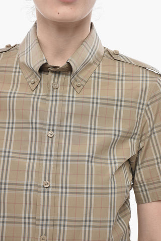 Camicia in Cotone Tartan con Collo Button-down