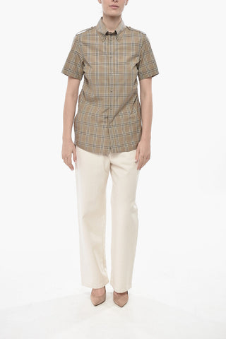 Camicia in Cotone Tartan con Collo Button-down