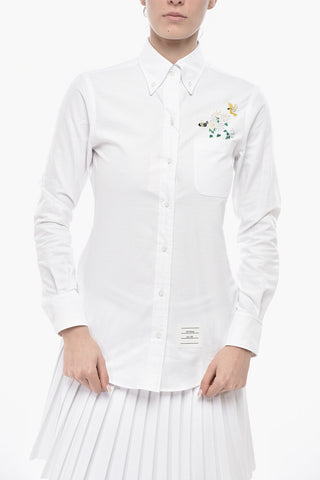 홉색 코튼 버튼다운 셔츠 자수