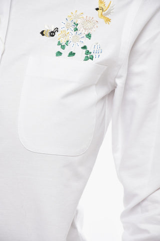 Hopsack Cotton Button-Down Shirt with Embroidery