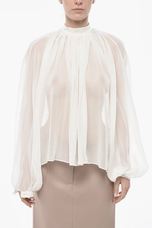 Silk Chiffon Blouse With Balloon Sleeves