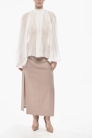 Silk Chiffon Blouse With Balloon Sleeves