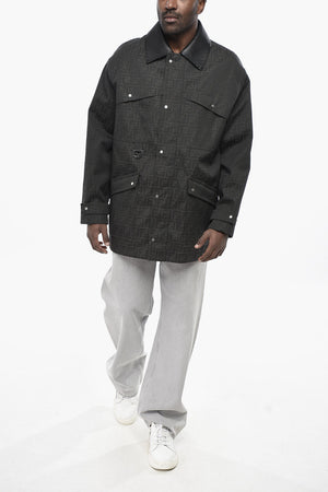 Giubbotto Utility Imbottito con Monogram All-Over e Colletto in Pelle