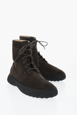 Suede Lace-up Booties with Rubber Sole