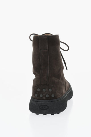 Suede Lace-up Booties with Rubber Sole