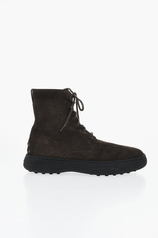 Suede Lace-up Booties with Rubber Sole