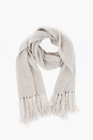 Sciarpa a Costine in Lana Vergine con Frange