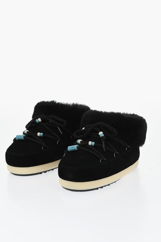 Padded Suede Ankle Boots with Lace-Up Detail