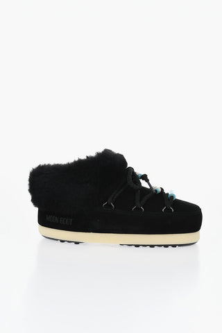 Padded Suede Ankle Boots with Lace-Up Detail
