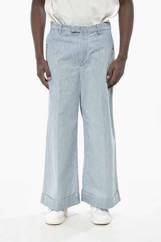Denim-Effect Wide-Leg Trousers with Gold-Effect Details