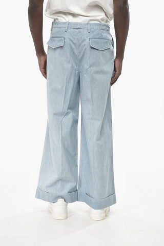 Denim-Effect Wide-Leg Trousers with Gold-Effect Details