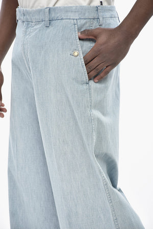 Denim-Effect Wide-Leg Trousers with Gold-Effect Details