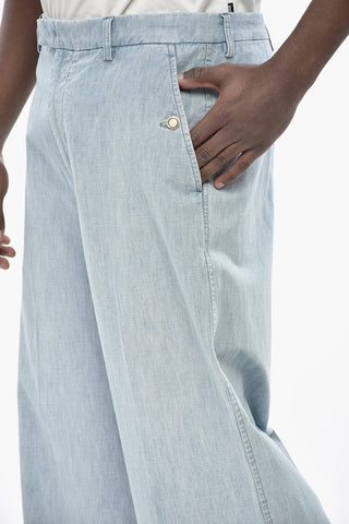 Denim-Effect Wide-Leg Trousers with Gold-Effect Details