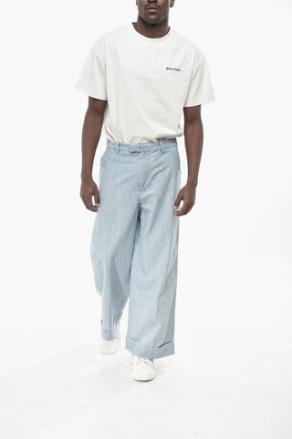 Denim-Effect Wide-Leg Trousers with Gold-Effect Details