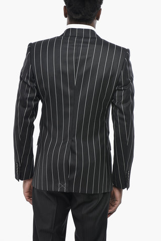 Striped Wool Double-Breasted Jacket SICILIA With Flap Pockets