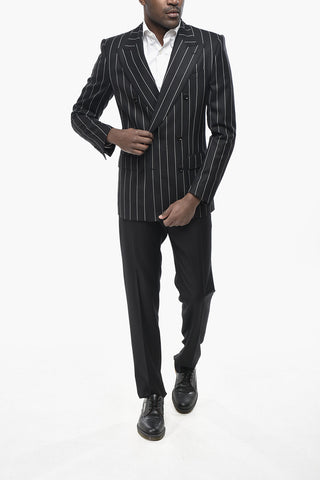 Striped Wool Double-Breasted Jacket SICILIA With Flap Pockets