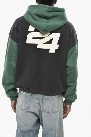 Felpa Hoodie Bicolore in Cotone Garzato