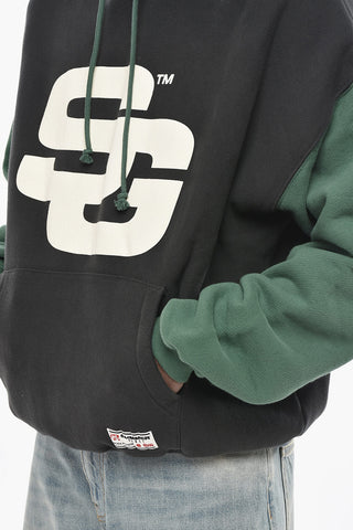 Felpa Hoodie Bicolore in Cotone Garzato