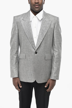 Ein-Knopf-Blazer aus metallisiertem Stoff mit Pattentasche