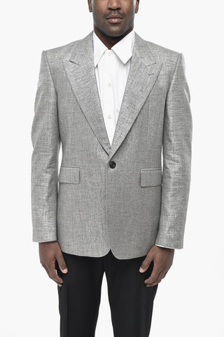 Ein-Knopf-Blazer aus metallisiertem Stoff mit Pattentasche
