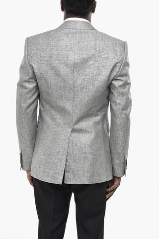 Ein-Knopf-Blazer aus metallisiertem Stoff mit Pattentasche