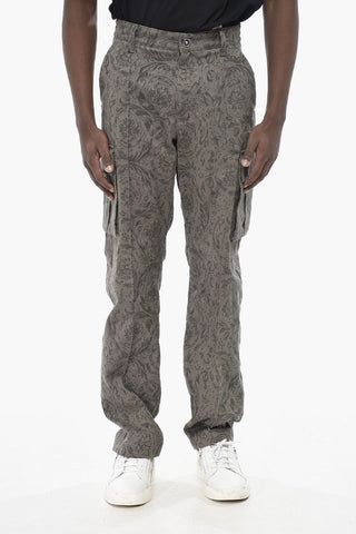 Denim Cargo Pants with Moivo Jaquard