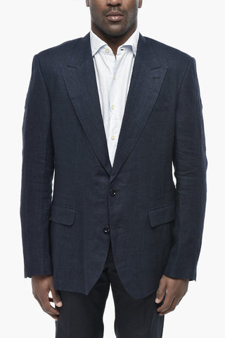 Two-Button Linen Blazer with Peak Lapel