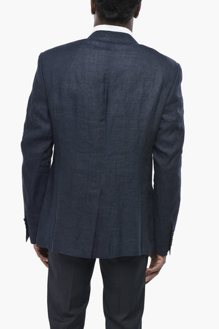 Two-Button Linen Blazer with Peak Lapel