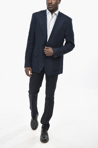 Two-Button Linen Blazer with Peak Lapel