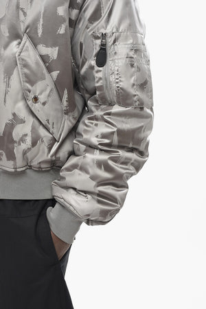 Padded Bomber With Logo Print and Sleeve Pocket