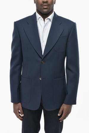 Two-Button Virgin Wool Jacket with Patch Pockets and Logo Buttons