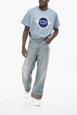 Jeans a Gamba Larga con Ricamo 26cm
