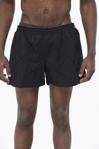 Nylon Quilted-Effect Boxer Swim Trunks