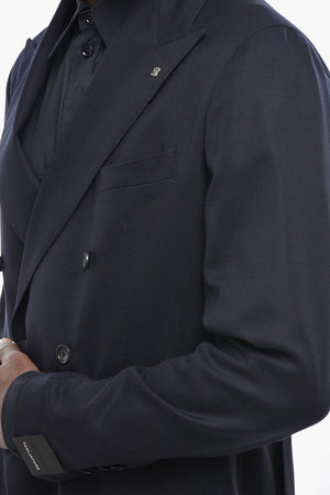 Virgin Wool Double-Breasted Jacket with Two Side Vents and Peak Lapels