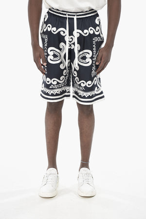 Bicolour Silk Shorts With Logos