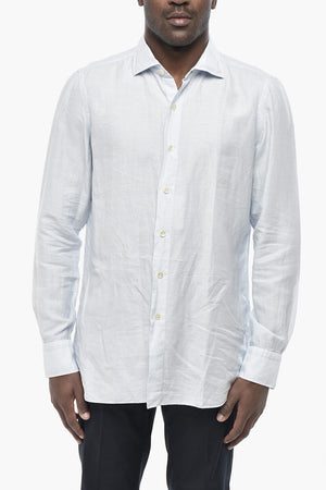 Camicia in Lino e Cotone con Collo Francese
