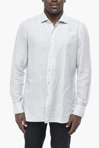 Camicia in Lino e Cotone con Collo Francese