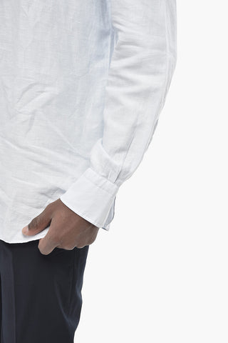 Camicia in Lino e Cotone con Collo Francese