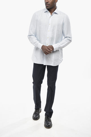 Camicia in Lino e Cotone con Collo Francese