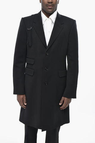 Multi-Pocket Wool Coat With Buckle Detail