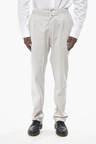Single-Pleat Cotton-Blend Trousers with Elastic Waist